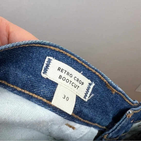 Madewell Retro Crop Bootcut Jeans 30 Distressed Fray Trim High Rise Boyfriend - Picture 12 of 14